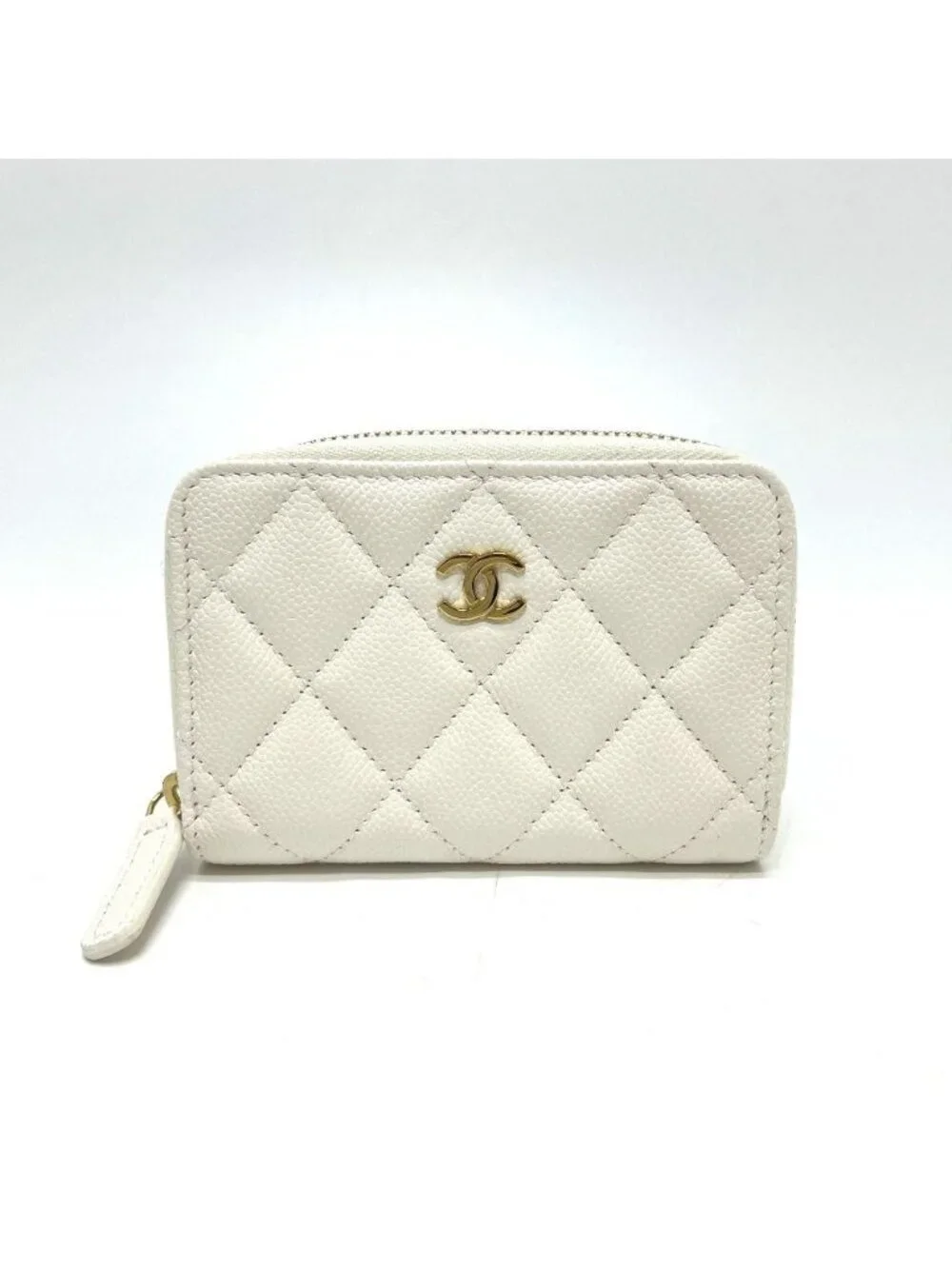 Chanel Coin Case Classic Zip Caviar Leather White